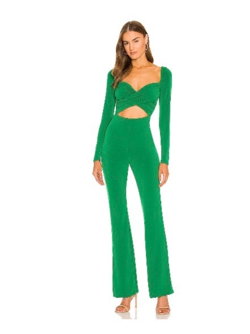 Michael Costello Green Long-Sleeve Cutout Jumpsuit